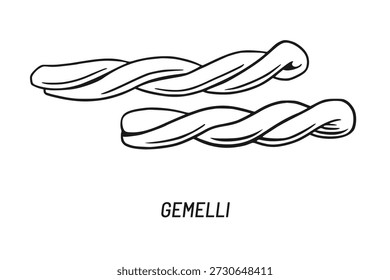 Ilustração do vetor Gemelli Pasta. Elemento de desenho desenhado à mão.