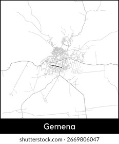 Gemena mapa de la ciudad, República Democrática del Congo - Vector topográfico mapa póster