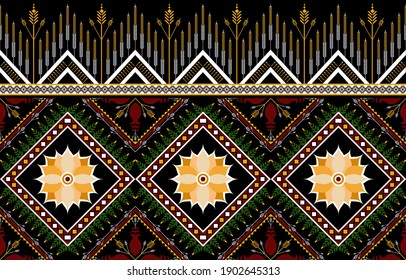 Patrón de ikat oriental de etnia gemétrica Diseño tradicional para fondo, alfombra, papel pintado, ropa, envoltura, batismo, tela, iluminación vectorial