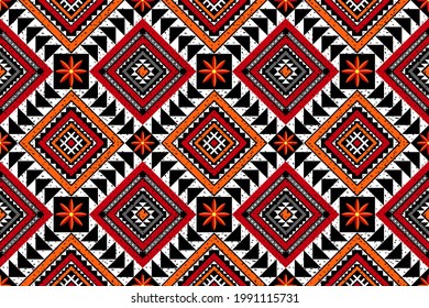 Patrón de ikat oriental de etnia gemétrica Diseño tradicional para fondo, alfombra, papel pintado, ropa, envoltura, batismo, tela, iluminación vectorial.Resumen geométrico