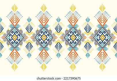 Gemetric ethnic oriental pattern. Traditional sealess pattern cool color tone. Design for background,carpet,wallpaper,clothing,wrapping,batic,fabric,print,tile,vector illustraion.embroidery style.