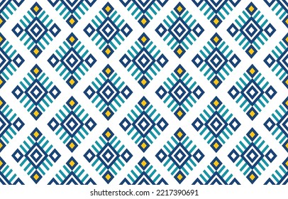 Gemetric ethnic oriental pattern. Traditional sealess pattern cool color tone. Design for background,carpet,wallpaper,clothing,wrapping,batic,fabric,print,tile,vector illustraion.embroidery style.
