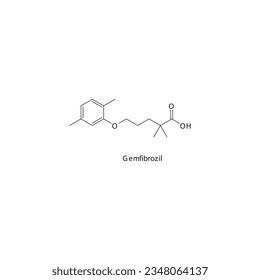 Gemfibrozil flat skeletal molecular structure Fibrate drug used in hyperlipidemia treatment. Vector illustration.