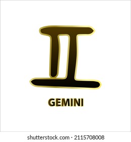 GEMINI 12 Zodiac black, gold border isolated white background. Astrology symbol. Taurus means bull. Is second zodiac sign according to texts of Western astrology. Between Aries, Gemini with cow symbol
