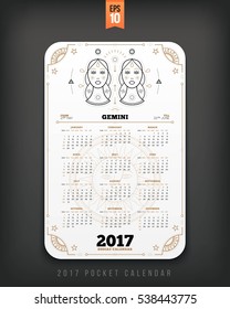 Gemini 2017 year zodiac calendar pocket size vertical layout White color design style vector concept illustration