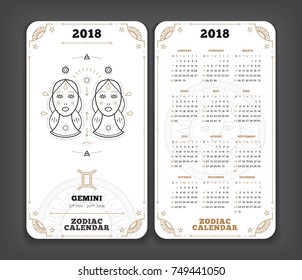Gemini 2018 year zodiac calendar pocket size vertical layout Double side white color design style vector concept illustration