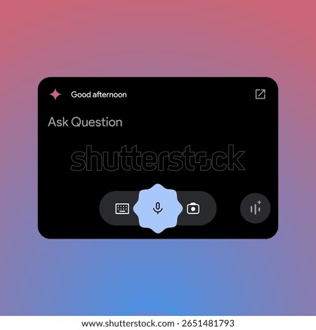 Gemini AI text placeholder design. LLM assistant chat interface. Input prompt box. Google artificial intelligence Generate button. Large language model text generator. Vector illustration.