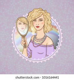 Girl With Mirror Drawing Stock Illustrations Images Vectors Shutterstock