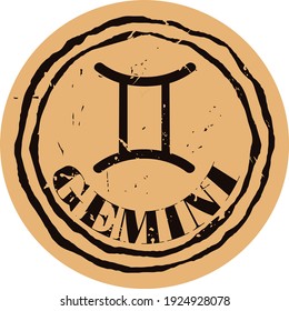 Gemini - astrological sign In Western astrology vector icon in old style. Round stamp with Zodiac sign, Twins. Astrological horoscope collection. Astrology symbol design grunge texture.