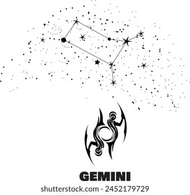 Gemini Astrologie Sternbild Illustration, schwarz und weiß