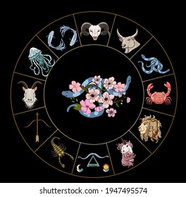 Géminis de diseño astrológico.circulo horoscopio con signos de vector de conjunto zodiaco.signos como arie, taurus, gemini, cáncer, leo, virgo, libra, escorpio, sagittarius, capricornio, aquarius, pisces.