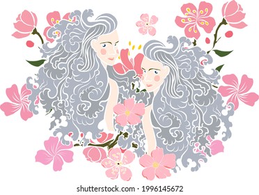 Gemini of Astrology design.horoscope circle with signs of zodiac set vector.signs such as a aries, taurus, gemini, cancer, leo, virgo, libra, scorpio, sagittarius, capricorn,aquarius, pisces.Women.