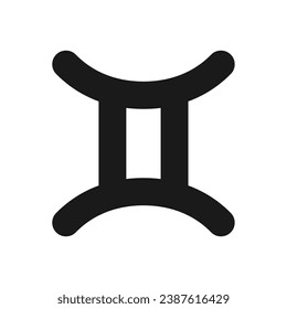 Gemini black glyph icon. Zodiac air element. Astrological sign twins. Personality differences. Horoscope prediction. Silhouette symbol on white space. Solid pictogram. Vector isolated illustration