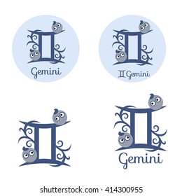 Gemini cartoon character set. Sign of the zodiac. Horoscope. Astrology. Vector isolated illustration.