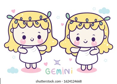 Gemini cartoon, sagittarius tattoo horoscope love illustration doodle(Kawaii character),zodiac character sign vector, astrological symbol.Nursery Wall Fairytales magic,hand drawn.Perfect for kid card.