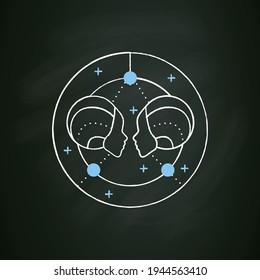 Gemini chalk icon. Third fire sign in zodiac. Horoscope twins. Mystic horoscope sign. Astrological science concept. Isolated vector illustration on chalkboard