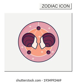 Gemini color icon. Third fire sign in zodiac. Horoscope twins. Mystic horoscope sign. Astrological science concept. Isolated vector illustration