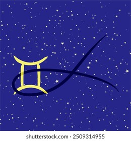 Gemini in combination with the letter L. Zodiac sign. On a dark blue starry background. Astrology and horoscopes concept. Vector illustration.