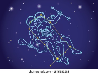 Gemini, comprising constellations And the representation of stars.