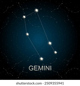 Gemini constellation glowing in a dark starry sky, ideal for zodiac, astrology, and celestial-themed designs.