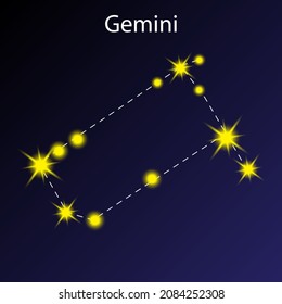 Gemini constellation icon. Horoscope symbol. Astrology element. Blue stellar background. Vector illustration. Stock image.