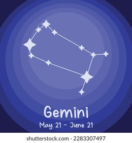 Gemini constellation ilustration. Zodiacal circle. Black hand drawn stars on white background. Starry sky. Horoscope, predictions and prophecies. Abstract Vector illustration.