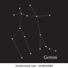 Constelación de Gemini sobre fondo negro.