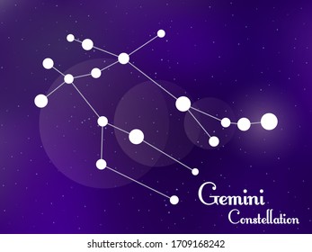 Gemini constellation. Starry night sky. Cluster of stars, galaxy. Deep space. Vector illustration