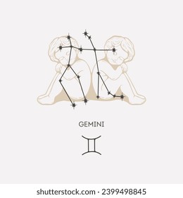 Gemini constellation vector illustration. Gemini constellation astrological drawing