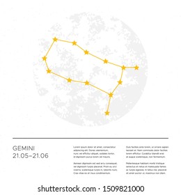 Gemini constellation. Vector illustration. Design template with place for text. Cosmic stellar layout for print and web.