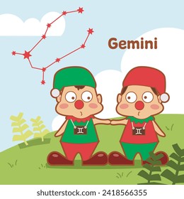 Gemini cute sign symbol and constellation