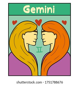 Gemini Cute Zodiac Vector Symbol Illustration Stock Vector (Royalty ...