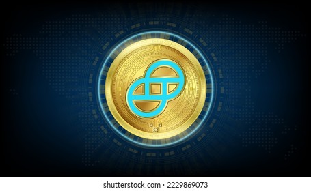 Bolsa digital de la cadena de monedas Gemini Dollar. Monedas criptográficas en el vector de fondo azul EPS10.