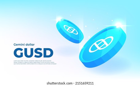 Gemini dollar (GUSD) coin cryptocurrency concept banner background.