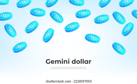 Gemini dollar (GUSD) coin falling from the sky. GUSD cryptocurrency concept banner background.