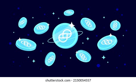 Gemini Dollar (GUSD) coins falling from the sky. GUSD cryptocurrency concept banner background.