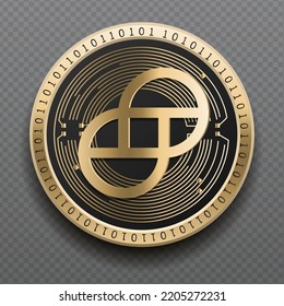 Gemini Dollar (GUSD) cryptocurrency golden coin isolated in transparent background. Virtual currency token symbol vector illustration based on cryptography and block chain technology.