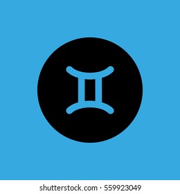 Gemini flat icon. Astrology symbol vector illustration. Flat zodiac sign. Isolated on a blue background. Horoscope predicts your destiny.