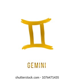 gemini gold shine vector zodiac sign, hand drawn with ink brush. Vector graphics set.