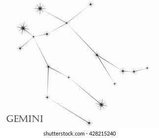 Gemini  of highly detailed zodiac constellations, icons.  Isolated vector illustration.