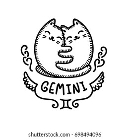 Gemini Horoscope Cat Ink Design Layout