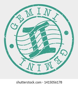 Gemini Horoscope Postal. Zodiac Symbol Silhouette Seal. Round Design. Vector Icon. Design Retro Insignia.