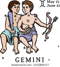 GEMINI horoscope sign hand draw, constellation