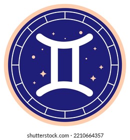 Gemini Horoskop-Zeichen. Rundelement der esoterischen Astrologie für Logo oder Symbol. Zodiac-Element für Horoskop und astrologische Vorhersage.