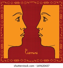 Gemini horoscope sign vectorized hand draw 