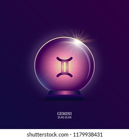 Gemini. Horoscope sign. Zodiac Icon in magic ball. 