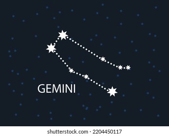 Gemini Horoscope Symbol. Zodiac Constellation with Stars. Night Sky map. Vector illustration of Astrological signs 
for calendar, horoscope isolated on a background 
