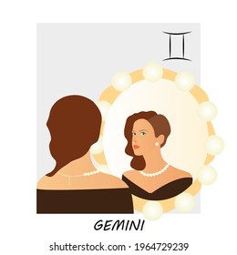 Gemini horoscope. Zodiac sign Gemini. The girl looks in the mirror.