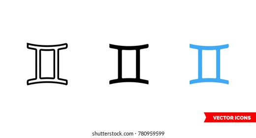 Gemini icon of 3 types: color, black and white, outline. Isolated vector sign symbol.