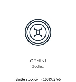 Gemini icon. Thin linear gemini outline icon isolated on white background from zodiac collection. Line vector sign, symbol for web and mobile